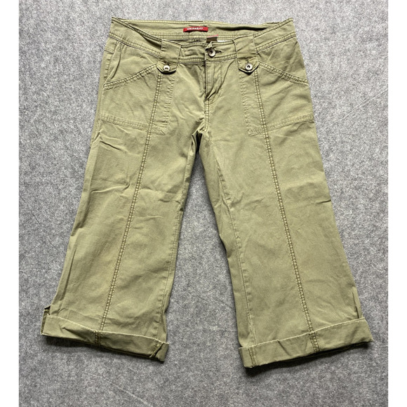 Unionbay Pants Womens 11 Green Capri Cropped Roll Cuff Stretch Twill Pockets - Picture 1 of 14